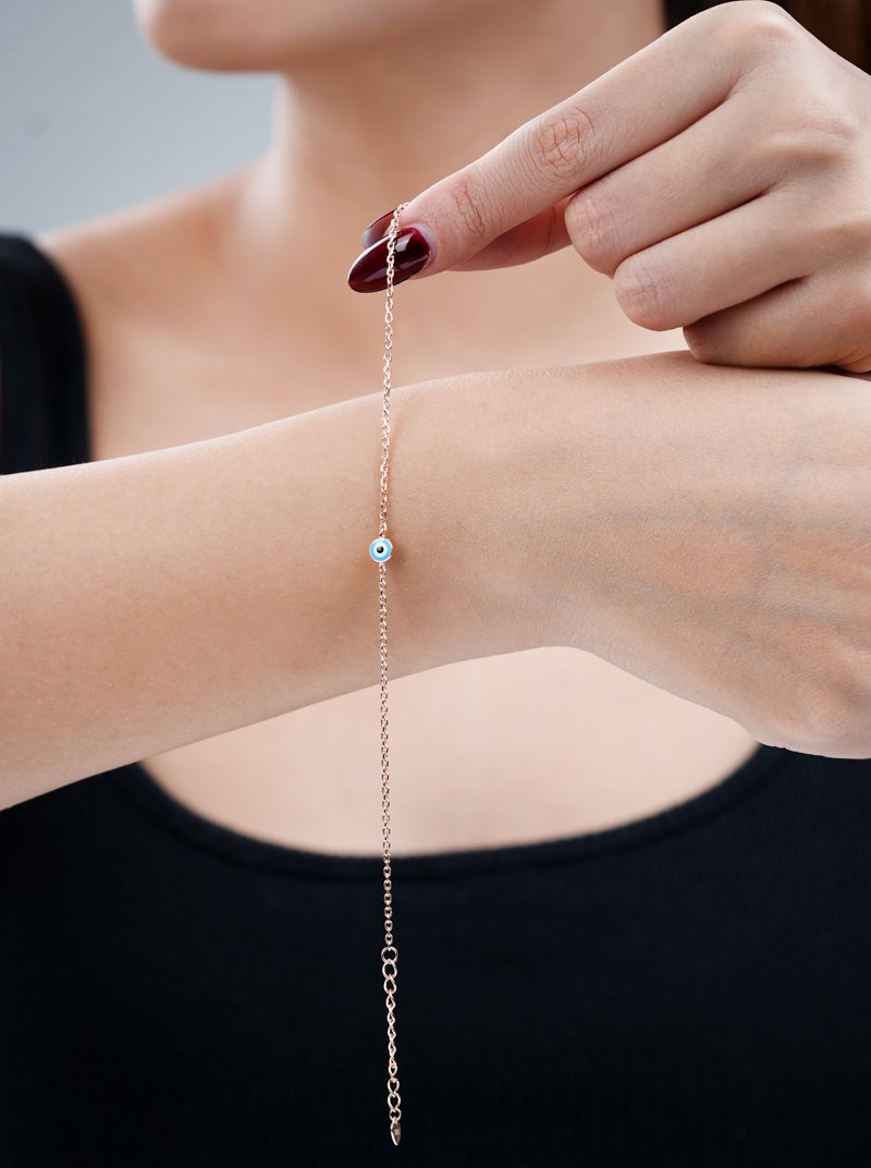 Sky Blue Evil Eye Bracelet (Pure Silver) - Rose Gold